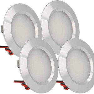 LEDLUX Lot de 4 mini spots LED encastrables ronds slim 3 W DC 12 V 24 V Trou 50 mm pour éclairage de cuisine, salle de bain, camping-car (argent, neutre 4 500 K)