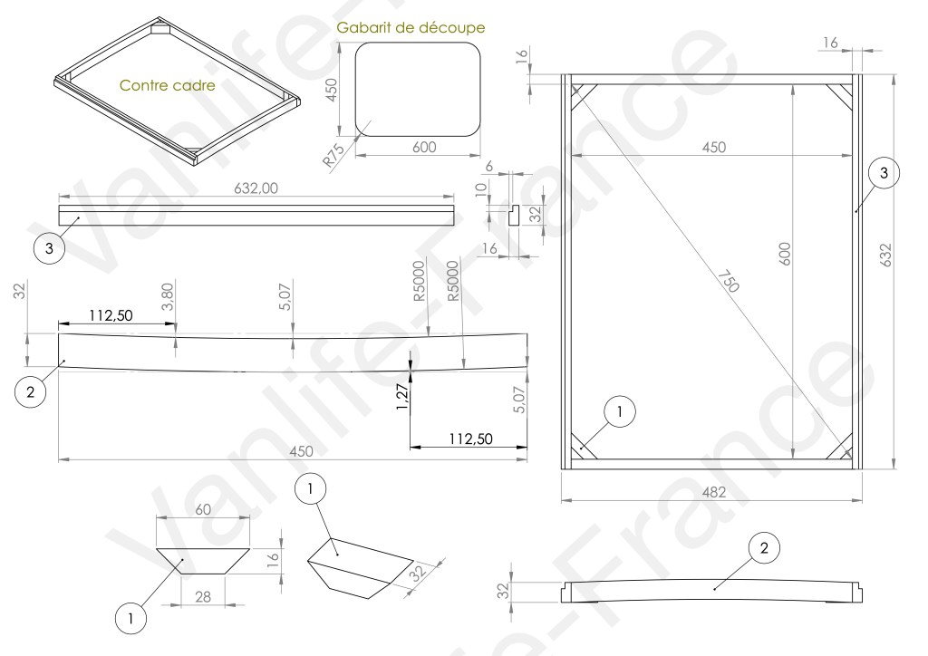 Plan contre cadre baie projetable Carbest RW Van